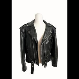 Vintage JR Genuine Leather Black Motorcycle Moto Jacket Size Size 40 L/M